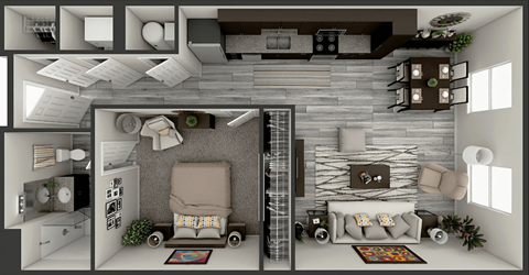 Floor plan for 1 bed, 1 bath, 761 sqft